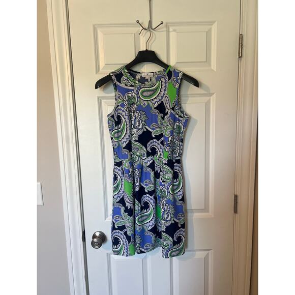 Judy Connally Sleeveless Shift Dress Blue Paisley Print Sz Womens Small Beachy - Picture 7 of 10